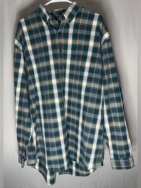 Eddie Bauer Teal, White & Yellow Plaid Button-Down Shirt